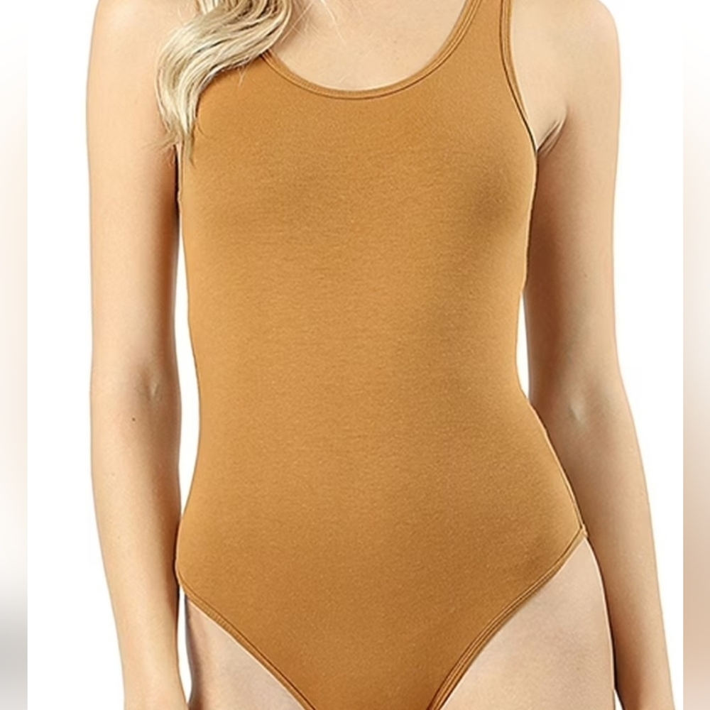 Zenana Tan Sleeveless Cotton Bodysuit Sizes S,M,L,XL New In Poly Bag